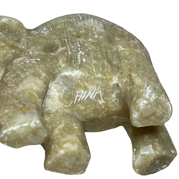 Vintage Chinese Hand-Carved Stone Elephant Trunk Up Beige 3" - Picture 7 of 7